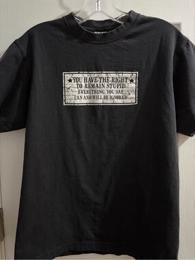 Men's Black Short Sleeve Tee with White Patch Graphic